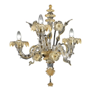 Luxury Italian "Ca' Rezzonico" With Gold Flowers and Leaves Murano Glass