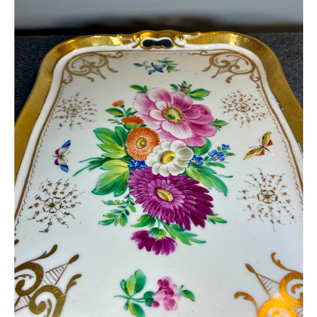 Early 20th Century Antique Hand Painted Porcelain Handled Serving Tray For Sale - Image 5 of 6