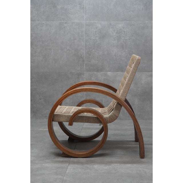 Art Deco Beechwood Lounge Chair with Spiral Armrests and Rope Seat, 1920s, in Very Good conditions. Designed 1920 to 1949
