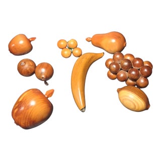 Vintage Wooden Carved Fruit Decor - A Set For Sale