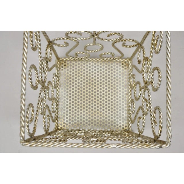 Silver Vintage Italian Hollywood Regency Silver Iron Tassel Wastebasket Trashcan For Sale - Image 8 of 10