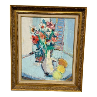 Alain Rousseau Floral Still Life Expressionist Oil Painting, Signed For Sale