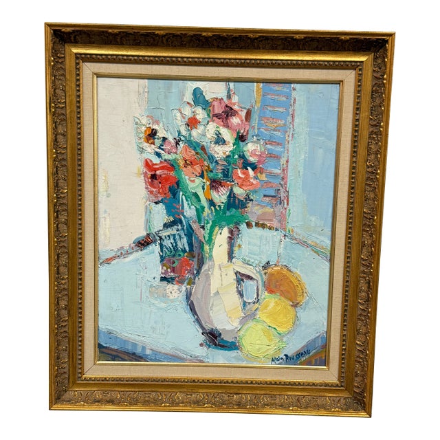 Alain Rousseau Floral Still Life Expressionist Oil Painting, Signed For Sale