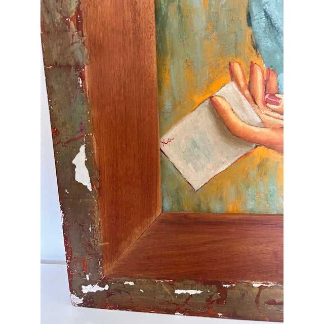 Wood 20th Century Oil Portrait of a Spanish Carmen Style Gypsy Woman in Large Frame For Sale - Image 7 of 12