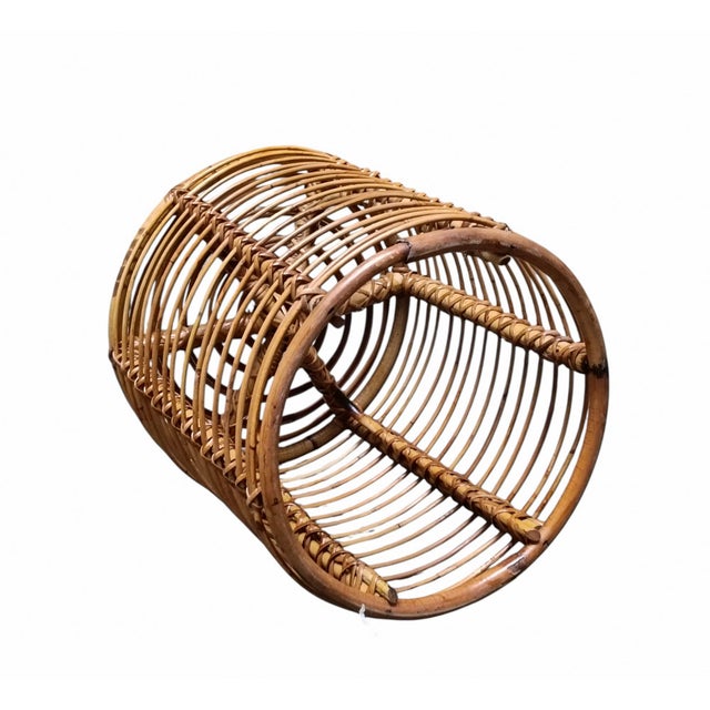 Tito Agnoli Vintage Cylindrical Rattan and Bamboo Stool by Tito Agnoli, 1960s For Sale - Image 4 of 7