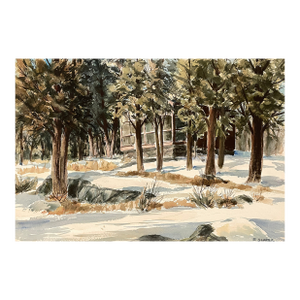 1950s Elizabeth Slater Snowy Watercolor Painting