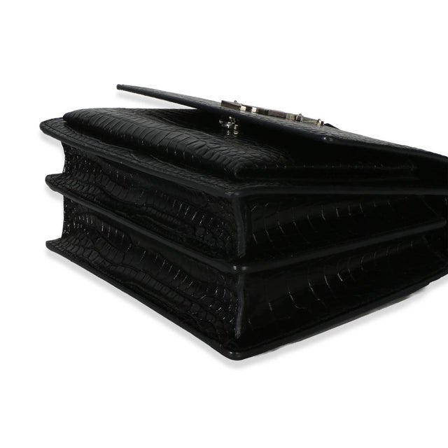 Animal Skin Black Croc Embossed Calfskin Medium Monogram Sunset Bag For Sale - Image 7 of 9