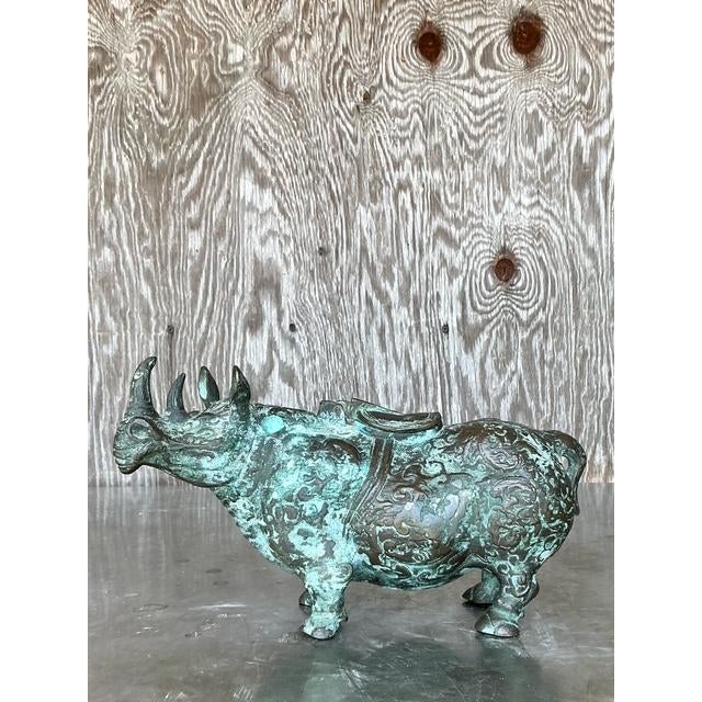 Asian Vintage Asian Bronze Temple Rhino For Sale - Image 3 of 9