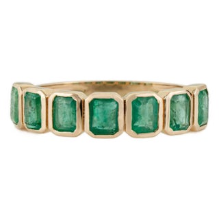 1.61ct Octagon Cut Emerald Bezel Set Stackable Band Ring Size 5 in 14k Gold For Sale