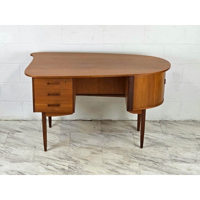 Wood Teak Elliptical Bullet Desk by Kai Kristiansen for Feldballes For Sale - Image 7 of 14