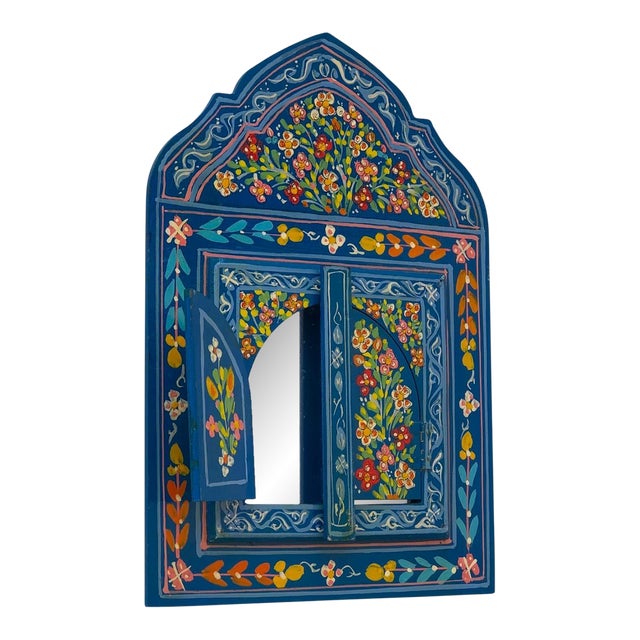 Hand-Painted Moroccan Mirror With Arched Window Design For Sale