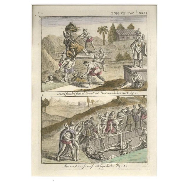 Funeral Honours and Burial of the Peruvian leaders is a fine etching, hand-watercolored, realized by the engraver...