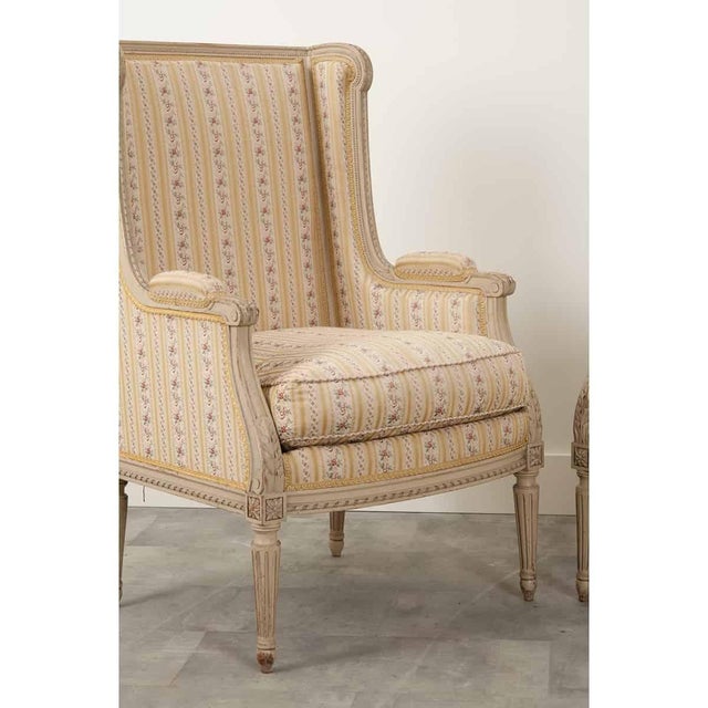 19th Century French Pair of 19th Century Louis XVI Style Bergeres For Sale - Image 5 of 10