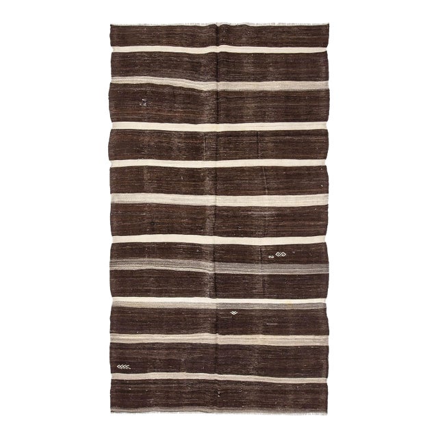 Vintage Brown Striped Kilim Rug - 5`9" X 10`5" For Sale