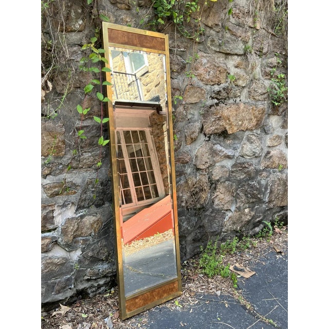 Paul Evans 1970s Patchwork Burlwood & Brass Mirror Attributed to Paul Evans For Sale - Image 4 of 8
