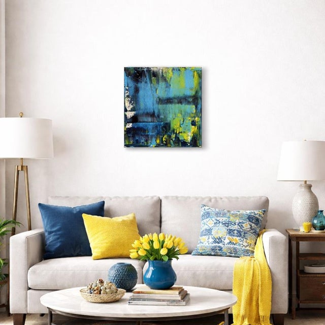 Shades of Blue Abstract Expressionism Acrylic Painting For Sale - Image 6 of 9