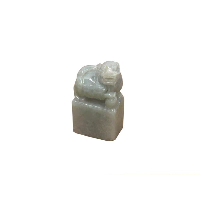 White Chinese Natural Jade Lucky Feng Shui Foo Dog Seal Pendant Art For Sale - Image 8 of 9