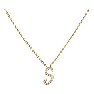 10K Yellow Gold Diamond Accent "S" Initial Script Style Pendant Necklace For Sale
