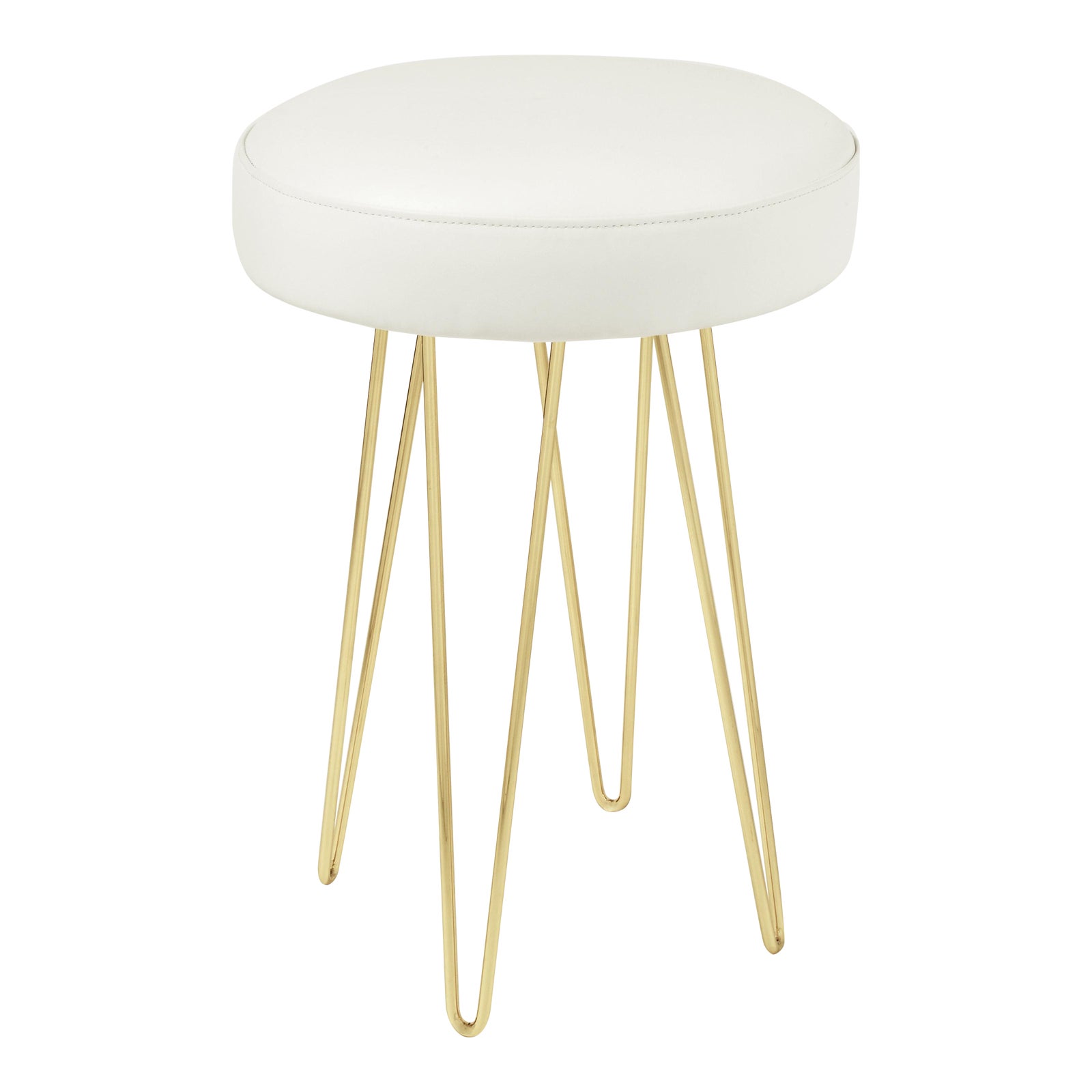 Hairpin Counter Stool Brass White Leather | Chairish