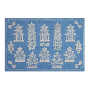 Pagodas Periwinkle Hook Rug, 2' x 3'