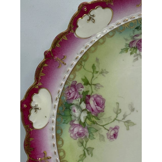 1884-1909 Moritz Zdekauer M Z Austria Pink Roses Design Porcelain Plate For Sale - Image 10 of 13