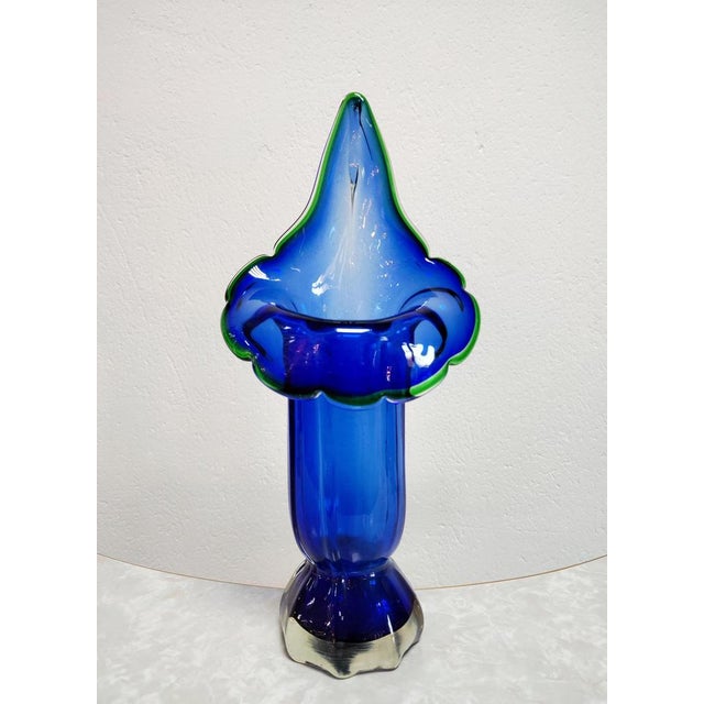 Mid-Century Modern Blue Murano Glass Vase Shaped as Calla Lily, Italy, 1960s For Sale - Image 4 of 9