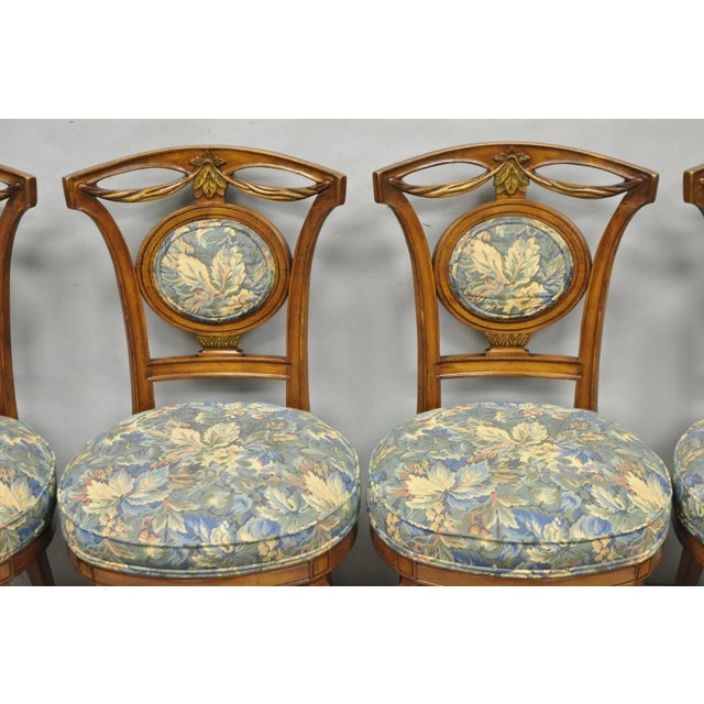 Vintage French Regency Style Carved Walnut Drape Back Dining Side Chair Set of 4 For Sale In Philadelphia - Image 6 of 15