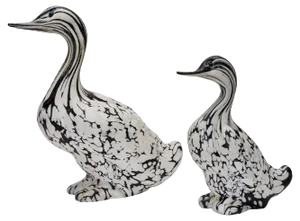 Duck Sculptures in Black & White Murano Glass by Archimede Seguso, Set of 2