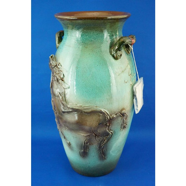 Item description: wonderful, large majolica vase entirely hand-modeled on a potter's wheel, glazed and vitrified, then...