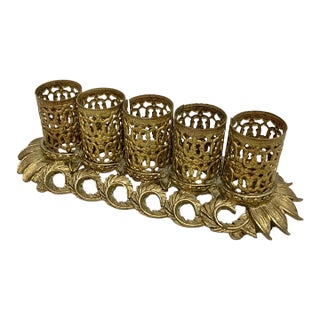 Heavy Brass & Filigree Ormolu Five‑Tube Vintage Lipstick Holder For Sale