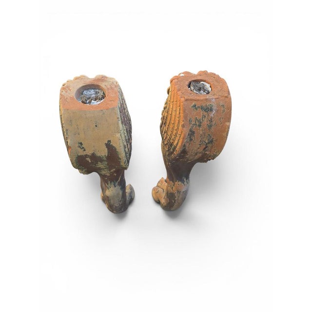 Gold 19th Century Greco-Roman Terracotta Lion Paw Pedestals, Set of 2 For Sale - Image 8 of 9