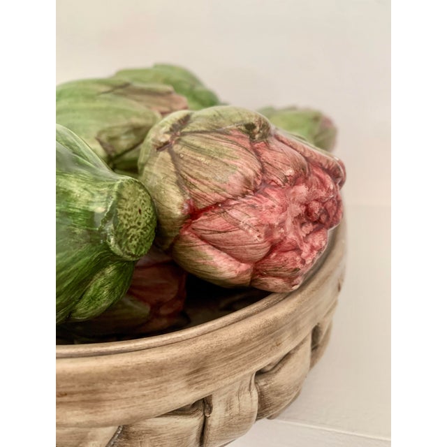 Mid 20th Century Vintage Majolica Ceramic Basket Artichokes - Made in Italy For Sale - Image 5 of 6