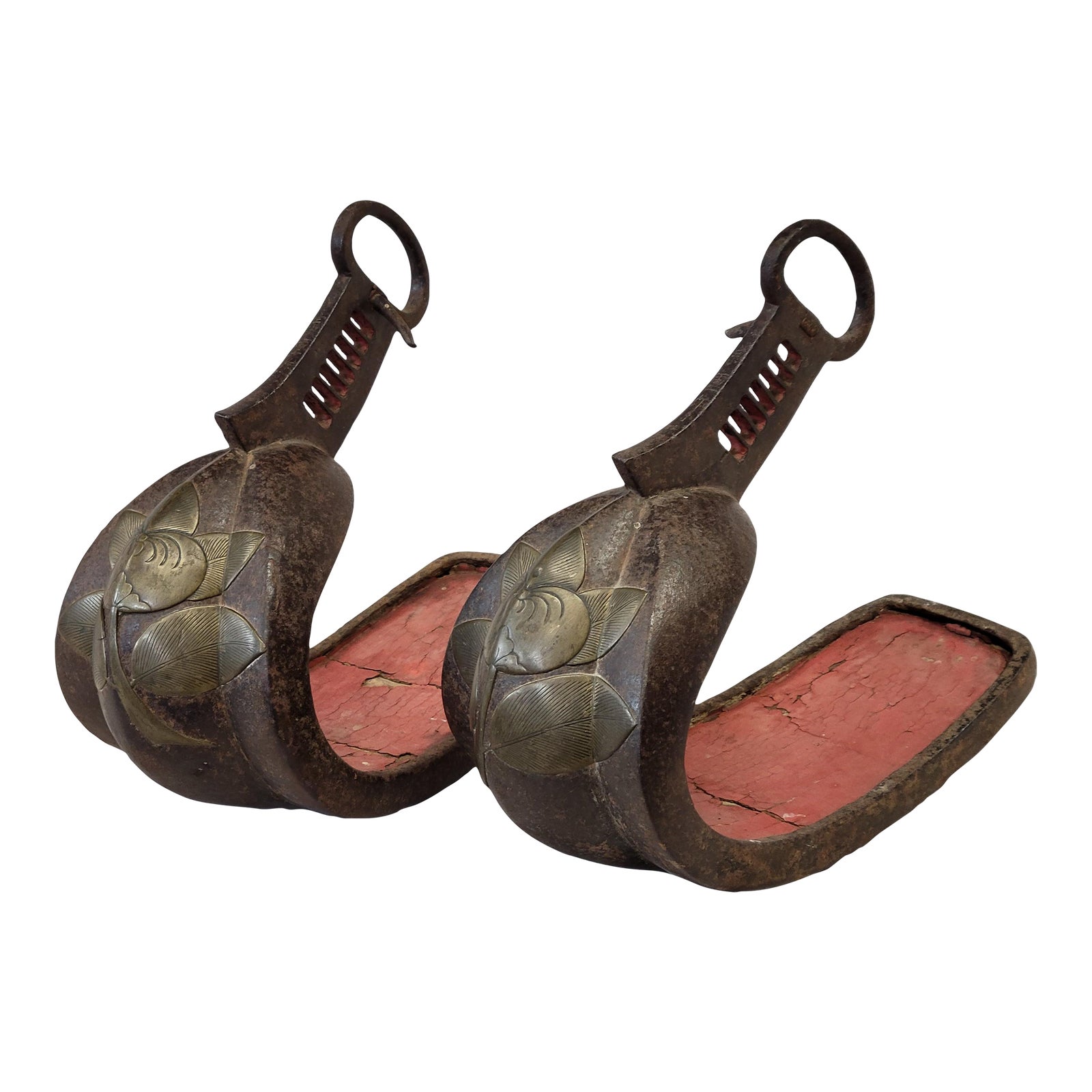 Antique Edo Period Japanese Samurai Iron Stirrups With Brass or Bronze ...