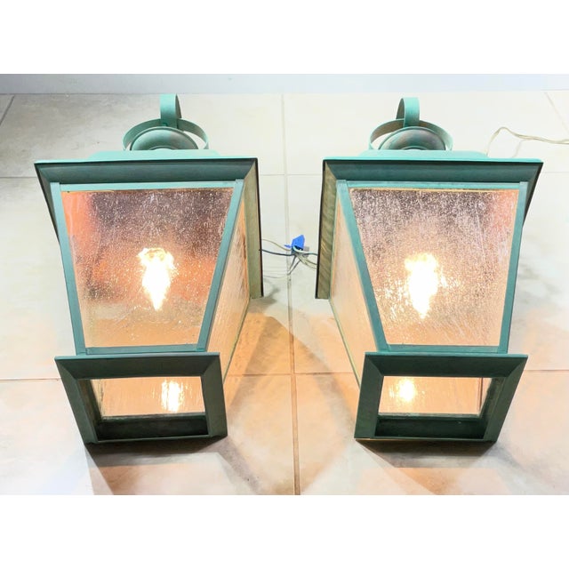 American Pair of Vintage Solid Brass Wall Lanterns - Timeless Elegance for Your Home For Sale - Image 3 of 15