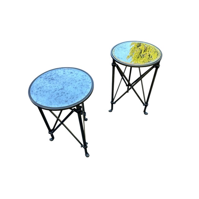Pair of Ballard Designs Olivia Antiqued Mirrored Side Tables With Clawed Feet - Oil Rubbed Bronze For Sale - Image 9 of 10