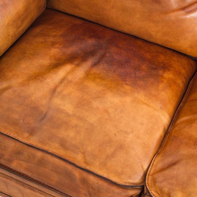 Animal Skin Vintage Camel Buffalo Leather Club Sofa from Roche Bobois, France, 1980s For Sale - Image 7 of 18