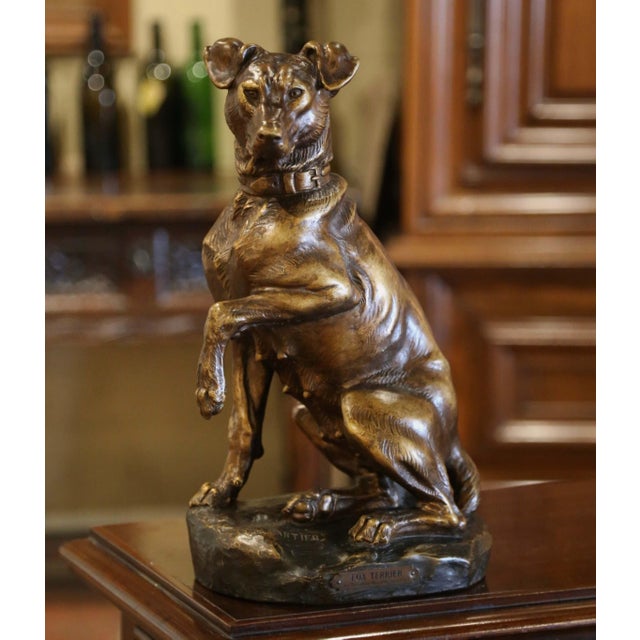 Early 20th Century French Terracotta Fox Terrier Sculpture Signed T. Cartier For Sale In Dallas - Image 6 of 10