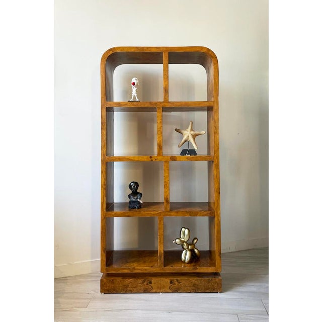 Art Deco Bookcase in Lacquered Mahogany Burl Veneer, 1980 For Sale - Image 3 of 10
