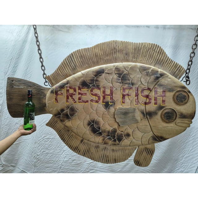 Carved Flounder Trade Sign "Fresh Fish" For Sale In Boston - Image 6 of 12