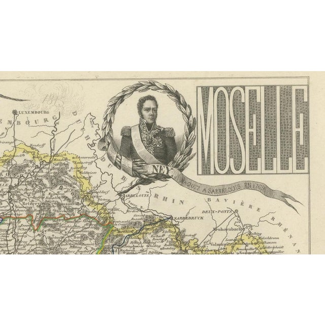 Antique Decorative Map of Moselle by Vuillemin, France, 1850 For Sale - Image 5 of 9