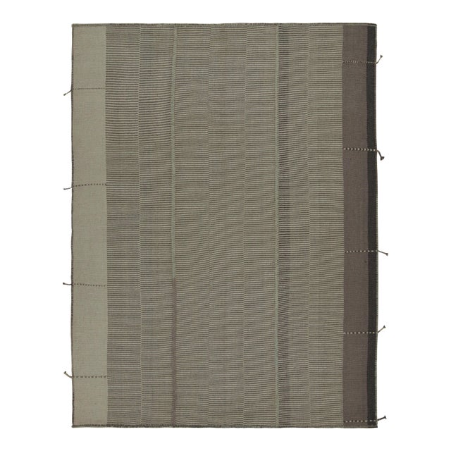 Rug & Kilim’s Modern Kilim in Beige & Gray Stripes For Sale