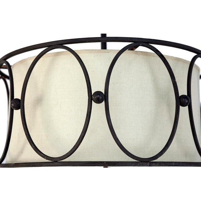 Late 20th Century Iron Pendant Fixture /Linen Interior Shade For Sale - Image 4 of 5