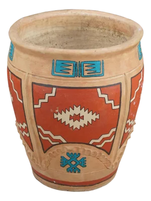 Late 20th Century Hand Painted Southwestern Style Clay Pottery Planter Vase
