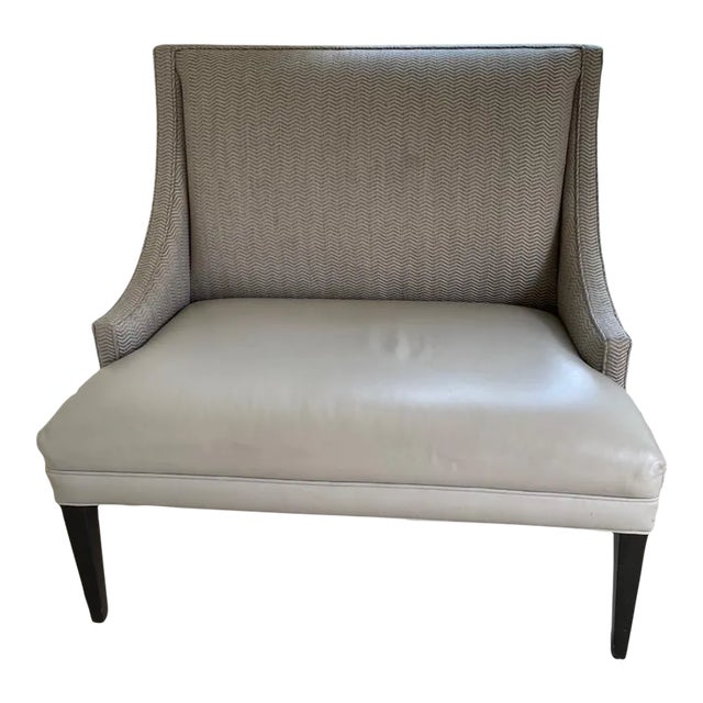 Contemporary Grey/Ivory Leather Herringbone Wool Upholstery Lounge Chair Chairish