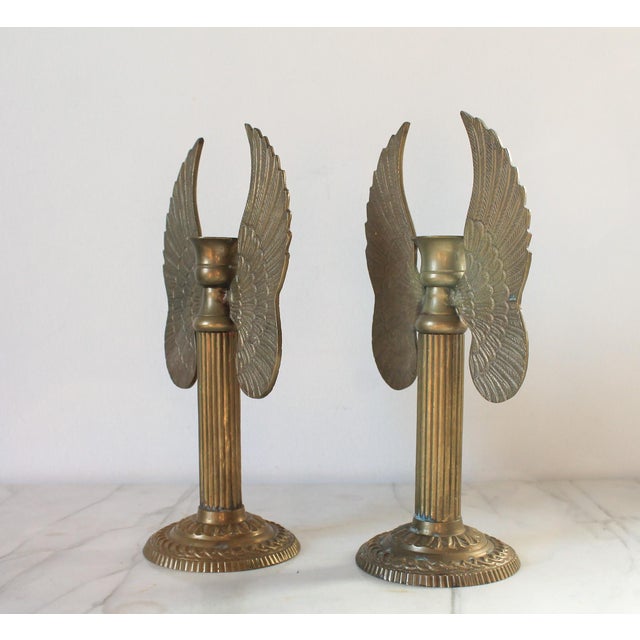 Vintage Brass Angel Wing Candle Holders - a Pair For Sale - Image 4 of 9