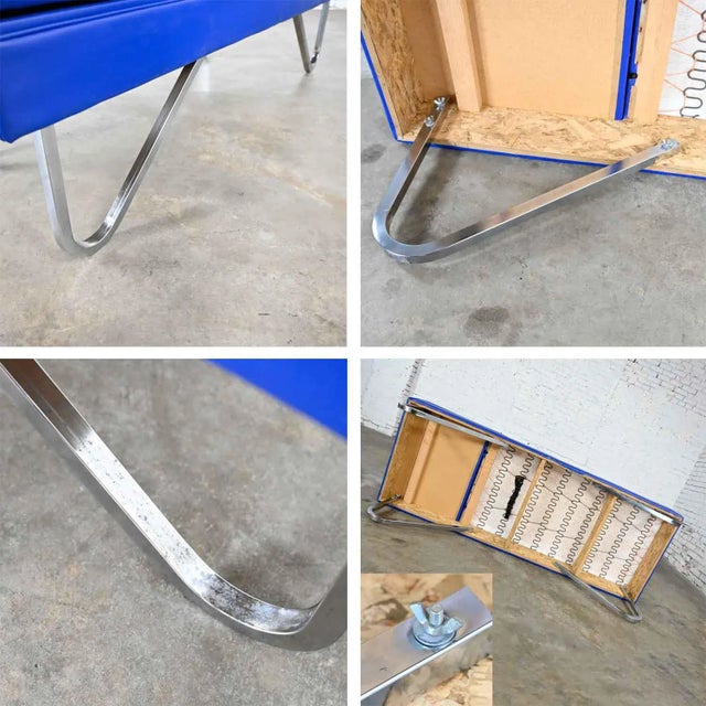 MCM to Streamline Modern or Industrial Chaise Daybed Adjustable Back Royal Blue Vinyl and Chrome For Sale - Image 10 of 12