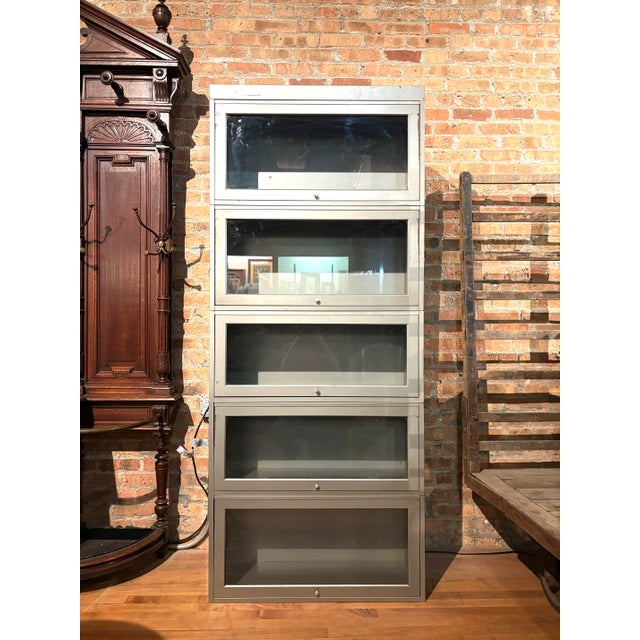 Vintage 5-Section Industrial Steel Bookcase For Sale - Image 10 of 12