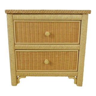 Vintage 1980s Henry Link Lexington Wicker Nightstand With Glass Top For Sale