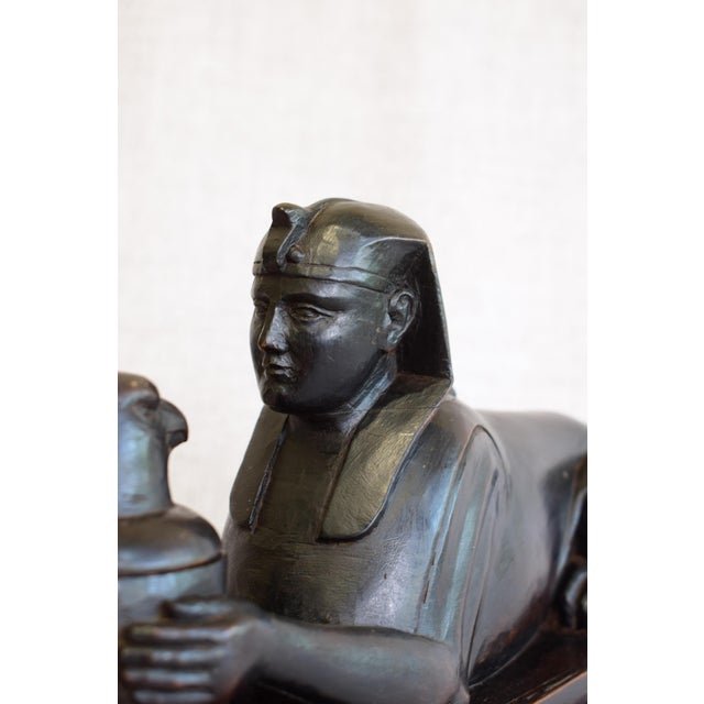 Vintage Carved Wooden Inkwell with Horus Sphinx, 1930s For Sale - Image 4 of 11