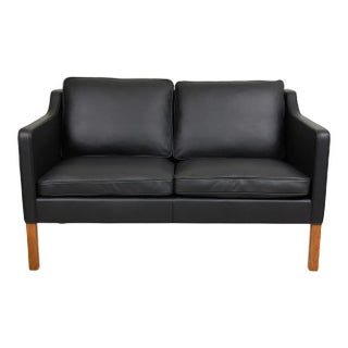 Model 2322 2-Seater Sofa in Black Bison Leather by Børge Mogensen for Fredericia For Sale